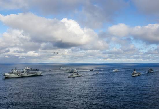 UK-LED CARRIER STRIKE GROUP AMALGAMATES WITH NATO AMPHIBIOUS TASK GROUP

Pictured: (front to back): HMS Prince of Wales

Row 2 (L-R):USS Paul Ignatius, ESPS Almirante Juan de Borbon 

Row 3 (L-R): HMS Portland, HNLMS Karel Doorman, HNOMS Magnus Lagabote, RFA Tidespring, HNOMS Olav Tyrggvason, ITS Giuseppe Garibaldi, FS Normandie

Row 4 (L-R): RFA Mounts Bay, HNOMS Otto Sverdrup, HNOMS Gnist, Kv Bjornoya, FGS Bonn with Finnish F18 and Swedish JAS-39 flying overhead

Today on the 13th March, the UK Carrier Strike Group (UKCSG) amalgamated with the NATO Amphibious Task Group (ATG) and additional Norwegian naval units. The units are at sea for EX NORDIC RESPONSE 24, a multi-domain exercise taking place in the northern Nordic region 3–14 March 2024. The CSG has been exercising F-35B strikes to simulate defence of allied territory, whilst simultaneously defending itself. The ATG has been exercising landing amphibious units ashore to retake allied territory. Ex NORDIC RESPONSE 24 is part of EX STEADFAST DEFENDER 24, the largest NATO exercise in decades. 

HMS Portland is part of the task group alongside with HMS Prince of Wales and other supporting vessels that form that forms the UK’s carrier strike group (UKCSG).

Steadfast Defender 24 (STDE 24), the principal NATO, multi-domain flagship exercise for 2024, is a large-scale multinational live exercise (LIVEX) conducted across various geographical locations within Saceur’s area of responsibility. Steadfast Defender 24 demonstrates NATO’s unity and strength, as Allies from Europe and North America operate together in support of our shared security.