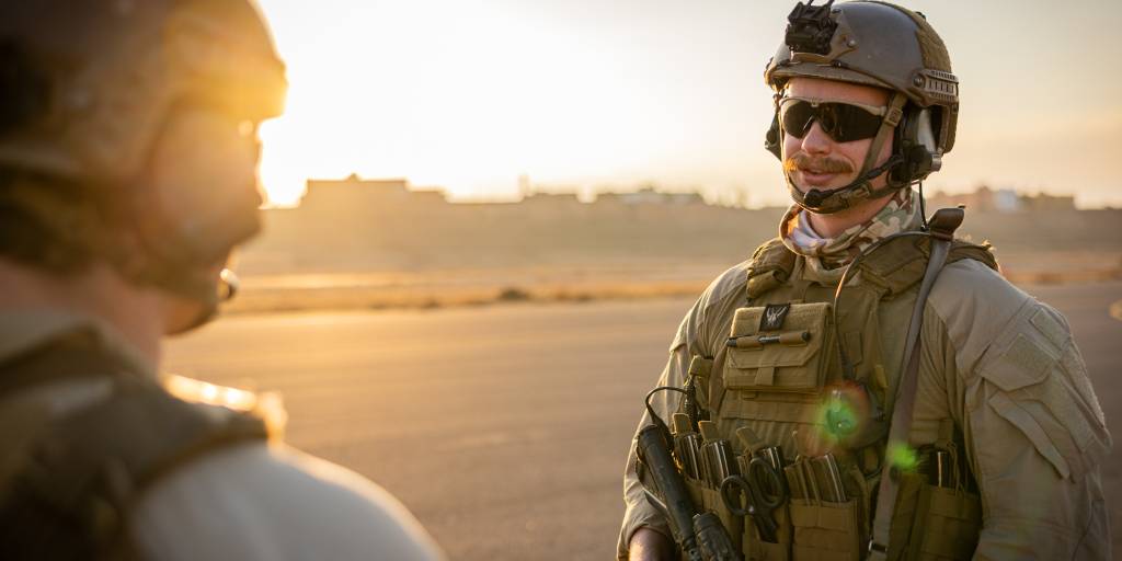 Operatører i Air Mobile Protection Team (AMPT) fra 132 luftving på King Abdullah II Air Base (KAIIAB) i Jordan i forbindelse med Operation Inherent Resolve (OIR).