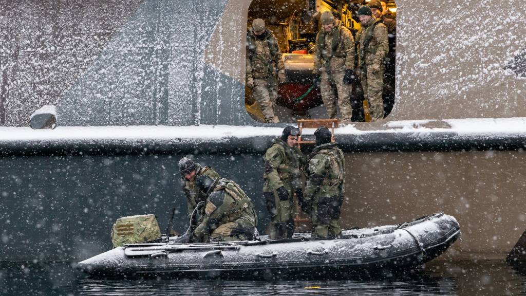ROYAL MARINES WINTER DEPLOYMENT 2022 
Pictured are Royal Marine Landing Craft (LC) specialists of 47 Commando working with the Skjold-Class corvettes of the Royal Norwegian Navy during Winter Deployment 22 at Sorreisa, Norway.
The LCs conducted cross training with the Norwegians on-board HNoMS Steil and HNoMS Storm where they practised launch and recovery of Inflatable Raiding Craft which will be implemented during Ex Cold Response 22.

Royal Marines have deployed to Northern Norway to carry out their traditional winter deployment in the Arctic Circle. Commandos will refresh skills in surviving, moving and fighting across the ice. This year, Royal Navy ships will join Royal Marines for the large-scale Norwegian-led exercise Cold Response 22. This takes place in March and April with 28 nations and a total of 35,000 troops already committed to attending the exercise.
