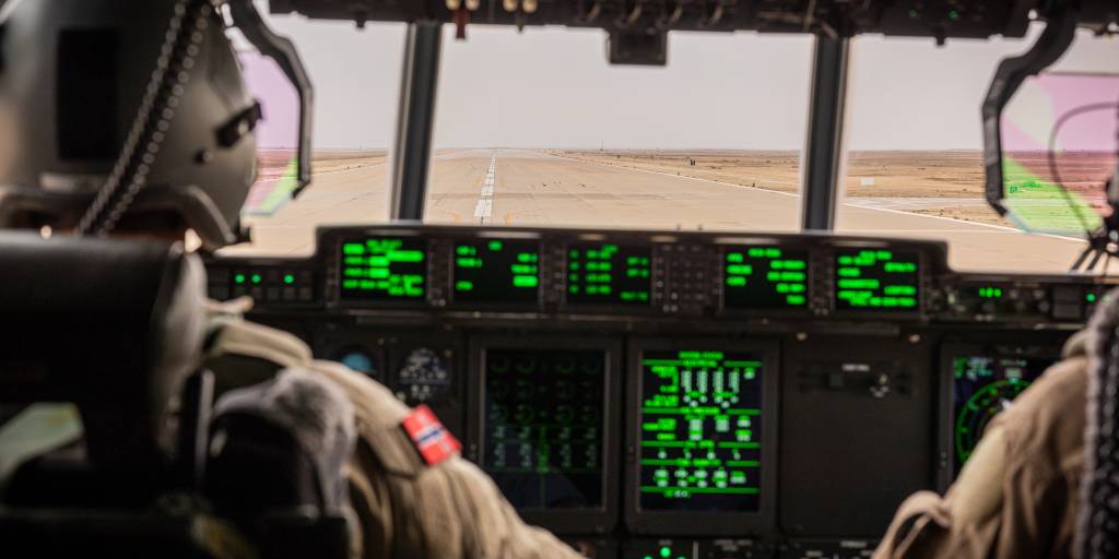 Norsk C-130J Hercules tar av fra Al-Asad Airbase (AAAB) i Irak i forbindelse med Operation Inherent Resolve (OIR).