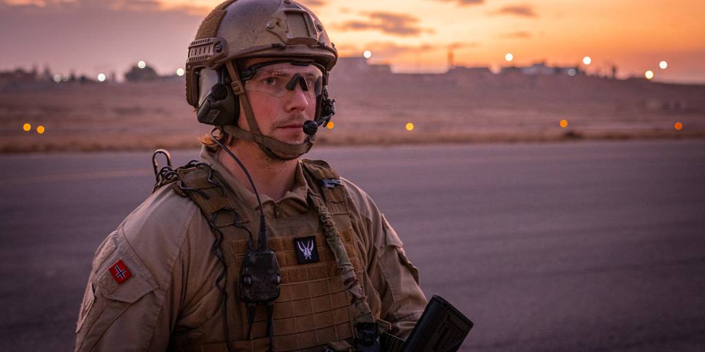 Operatør i Air Mobile Protection Team (AMPT) fra 132 luftving på King Abdullah II Air Base (KAIIAB) i Jordan forbindelse med Operation Inherent Resolve (OIR).
