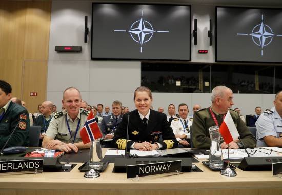 Viseadmiral Louise Dedichen på sin første arbeidsdag som Forsvarssjefens faste representant i NATO`s militærkommite som har tilhold i NATO hovedkvarteret i Brussel