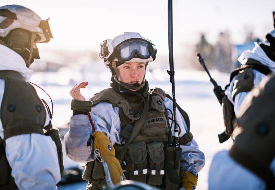 Soldater fra Porsanger bataljon under en alarmøvelse i Finnmark, mars 2021.  *** Local Caption *** Norwegian Army soldiers, assigned to Porsanger Battalion, during a readiness exercise in Finnmark, March 2021.