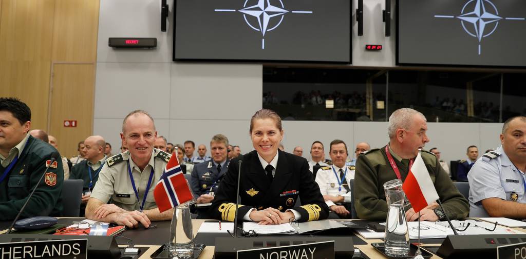 Viseadmiral Louise Dedichen på sin første arbeidsdag som Forsvarssjefens faste representant i NATO`s militærkommite som har tilhold i NATO hovedkvarteret i Brussel