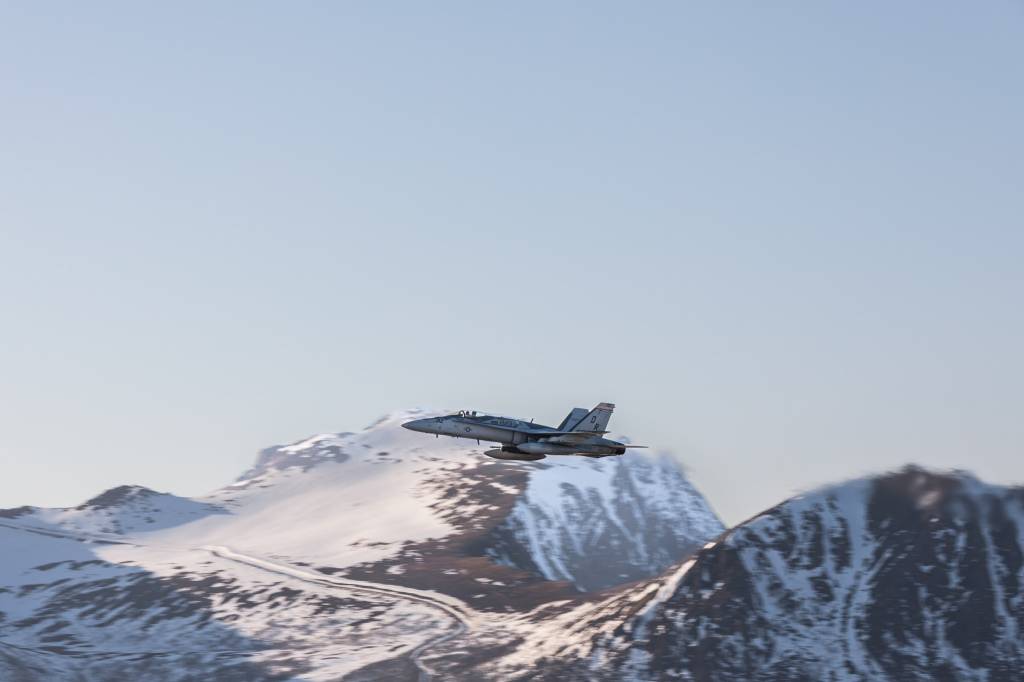 USMC F-18 tar av fra Andøya flystasjons under øvelsen Nordic Response 2024