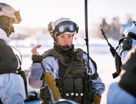Soldater fra Porsanger bataljon under en alarmøvelse i Finnmark, mars 2021.  *** Local Caption *** Norwegian Army soldiers, assigned to Porsanger Battalion, during a readiness exercise in Finnmark, March 2021.