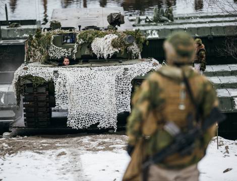 Ingeniørbataljonen i Brigade Nord på Tynset i Hedmark, under den store NATO-øvelsen Trident Juncture 2018. Samtlige kjøretøy fra allierte ble ført over en elv med hjelp av 