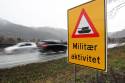 Skilt som signaliserer at man kjører inn i et område hvor øvelse Trident Juncture 2018 foregår i Norge
