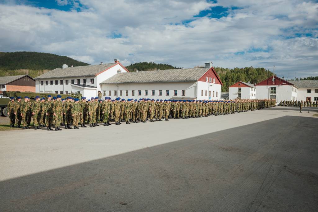 Oppstilling på Skjold leir, under Soldataksjonen 2018.