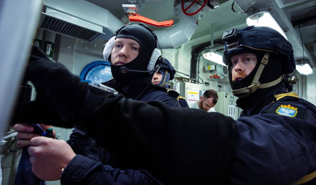 Fregatten KNM Fridtjof Nansen i krigsmønstringen FOST (Fleet Operational Standards and Training) i Plymouth i England.