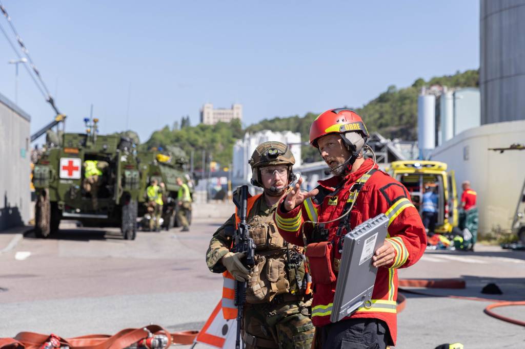 Forsvaret, politi, brann og helse trente sammen under en totalforsvarsøvelse i Oslo.